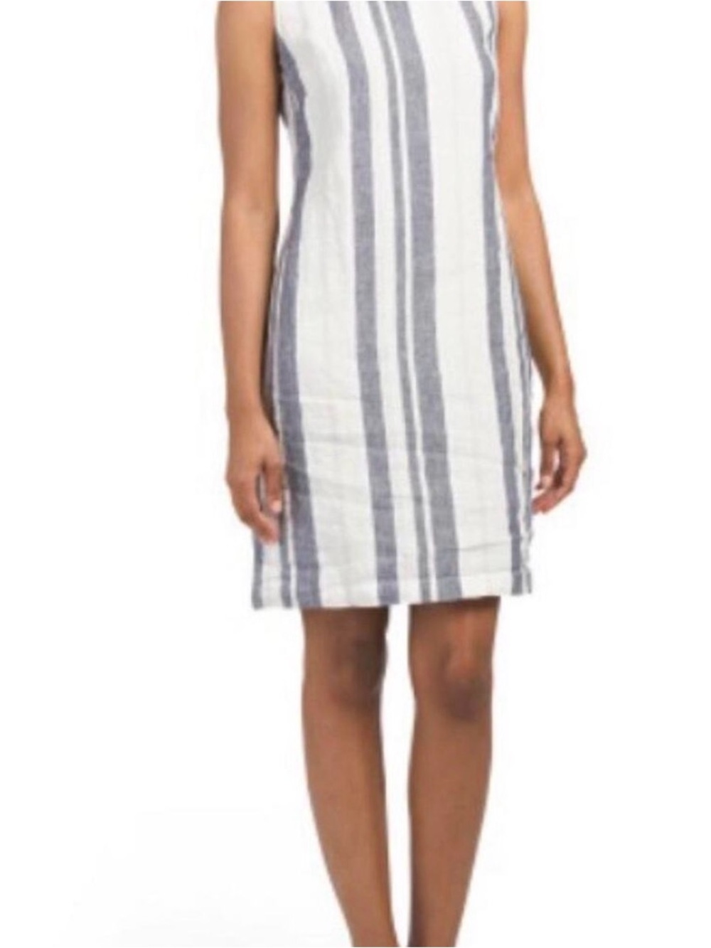 Artisan Ny White and Navy Striped Sleeveless Linen Dress